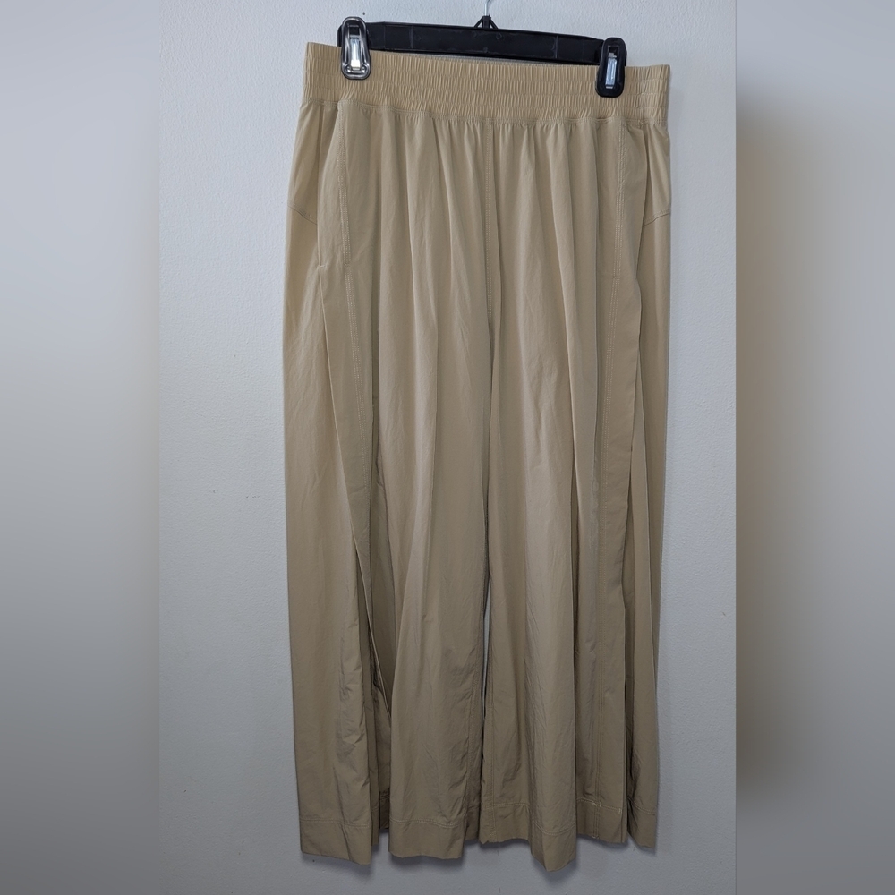 Zyia Khaki Work Flow Pants Tan Wide Leg Crop Stretchy Women’s Size XXL